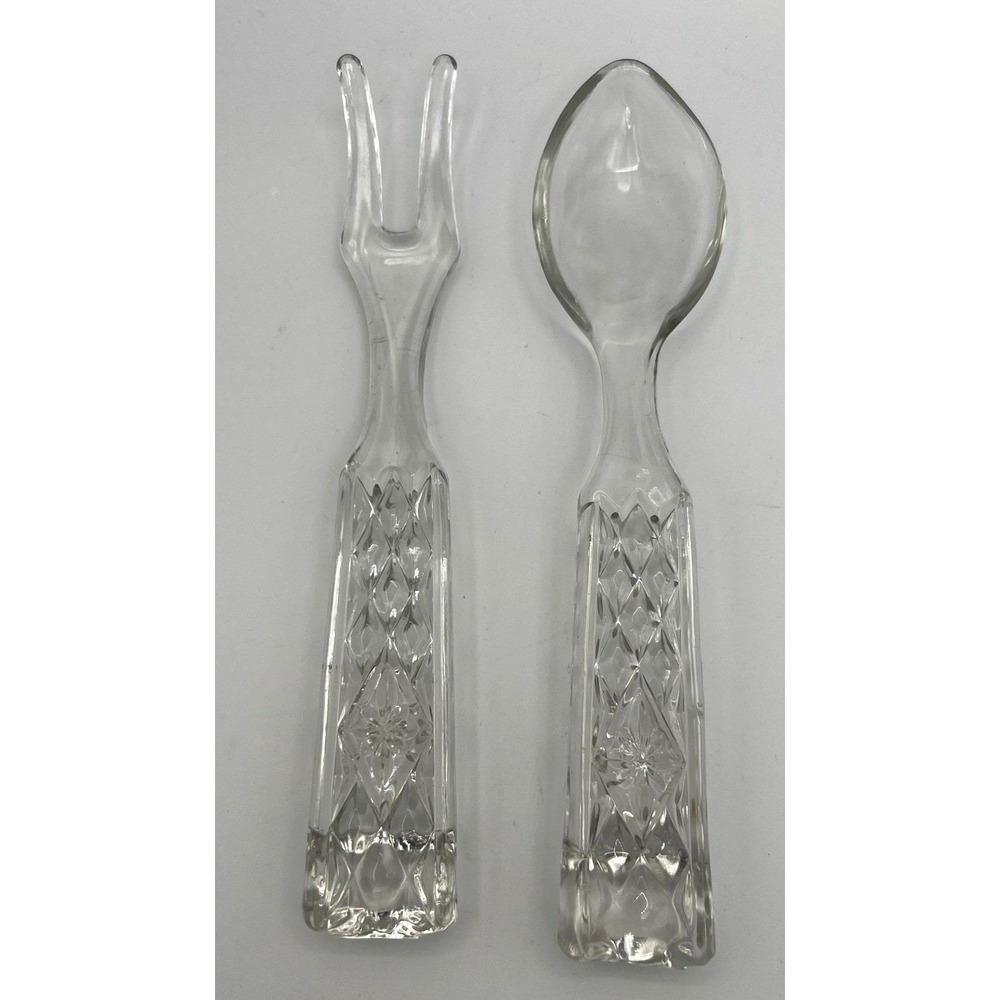 Anchor Hocking WEXFORD Fork and Spoon Glass Salad Utensil Serving Set Vintage
